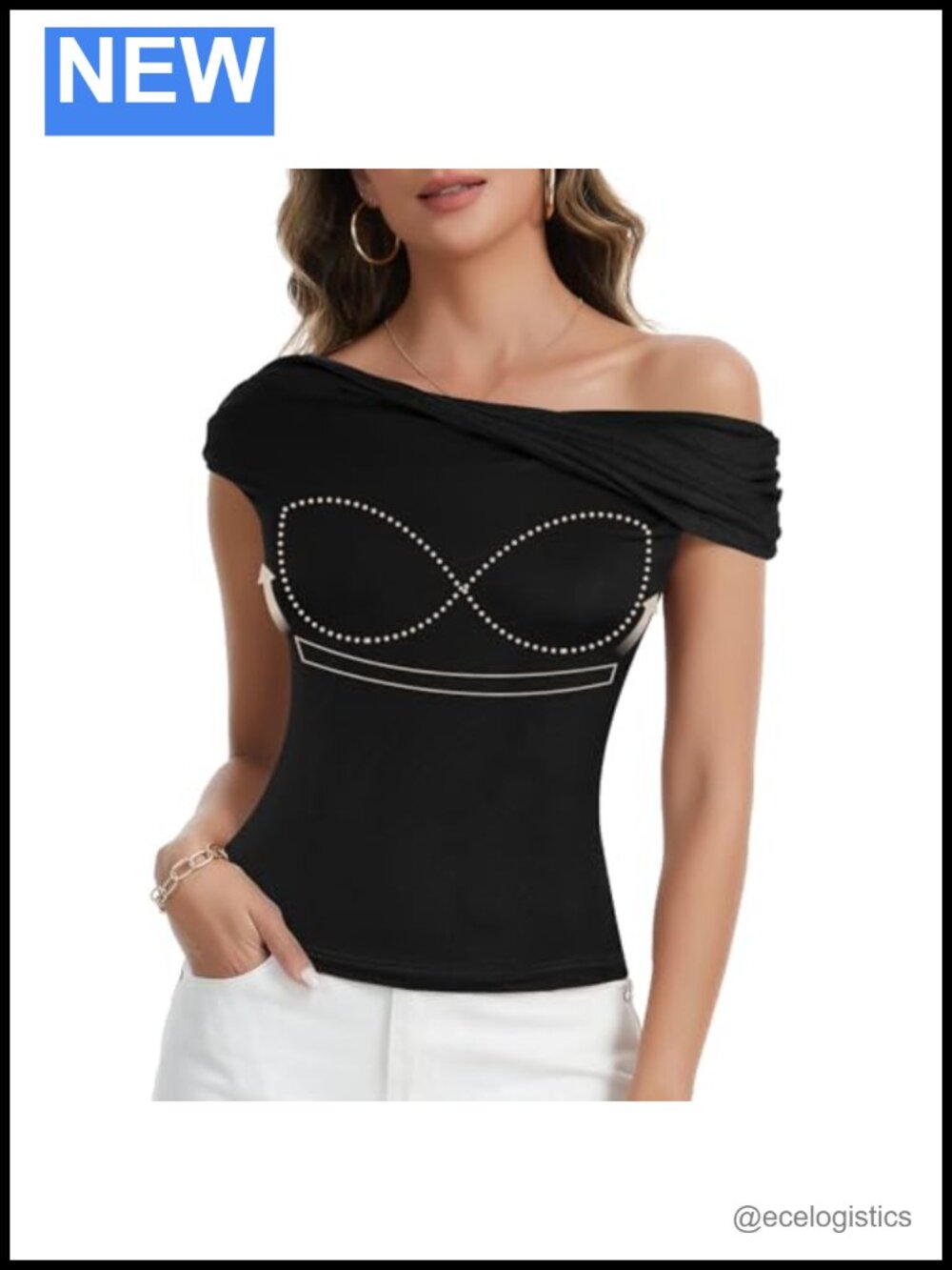Women Sleeveless Off Shoulder Tank Top with Built in Bra, Stretchy Viscose